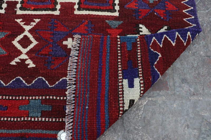 Antique Afghan Hand Woven Tribal Moqari Kilim Rug 9'8 x4'6 Ft gallery