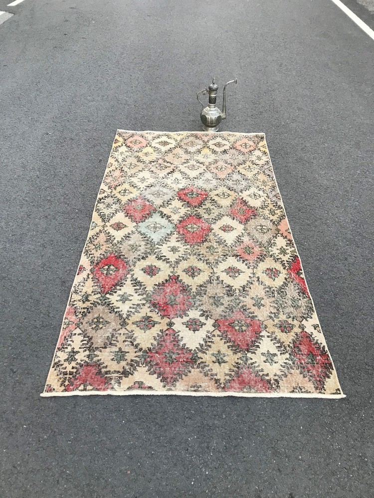 3.7x7.1 Large Vintage Colorful Turkish Wool Rug
