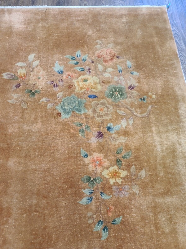 Antique handwoven decorative authentic Chinese rug size 8x9ft circa 1920s gallery