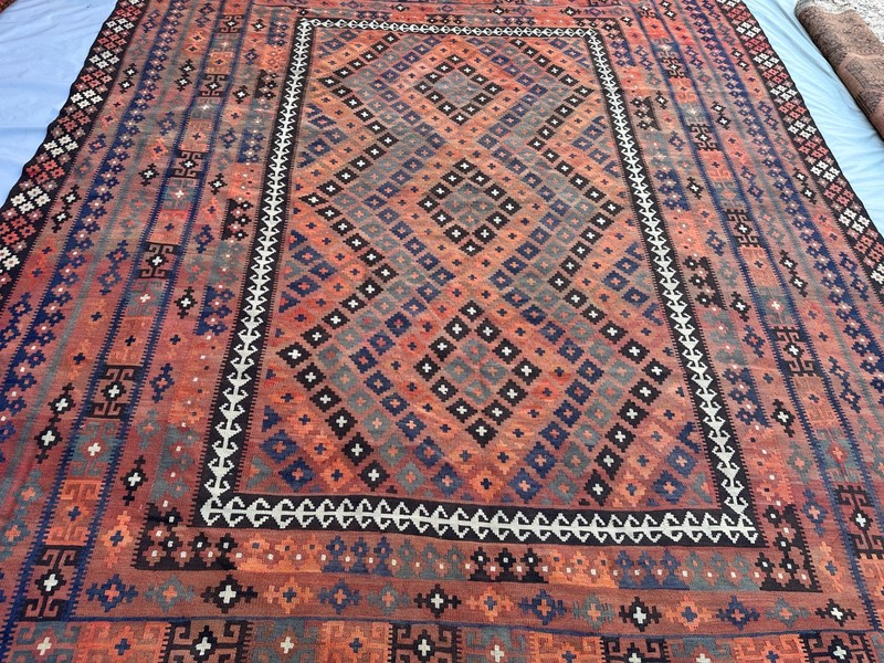 Coral Terracotta Faded Kilim Rug 9'8x13'1 Turkish Antique Tribal Boho decor gallery