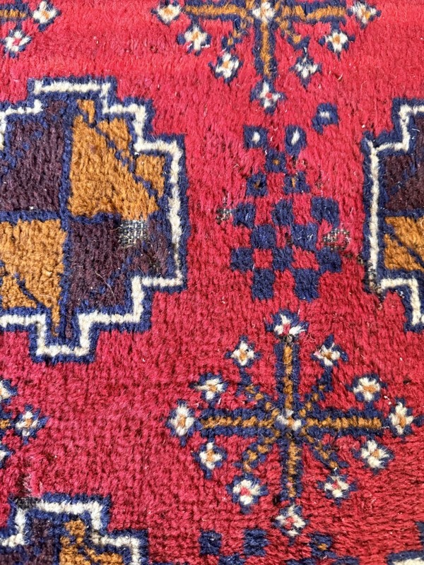 Vintage Hand Knotted Wool Tribal Rug – Red Field Geometric Medallions 33x53 gallery