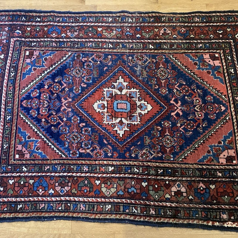 Vintage Rug 3' 5 x 4' 10 Blue Hand Knotted Farmhouse Oriental Rug gallery