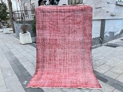 Overdyed Red Turkish Rug 5.3×8.5 ft Vintage Oushak Distressed Hand Knotted