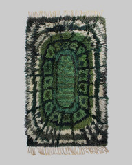 Geometric Swedish Rya Wool Rug In Green Tones, 80x150cm