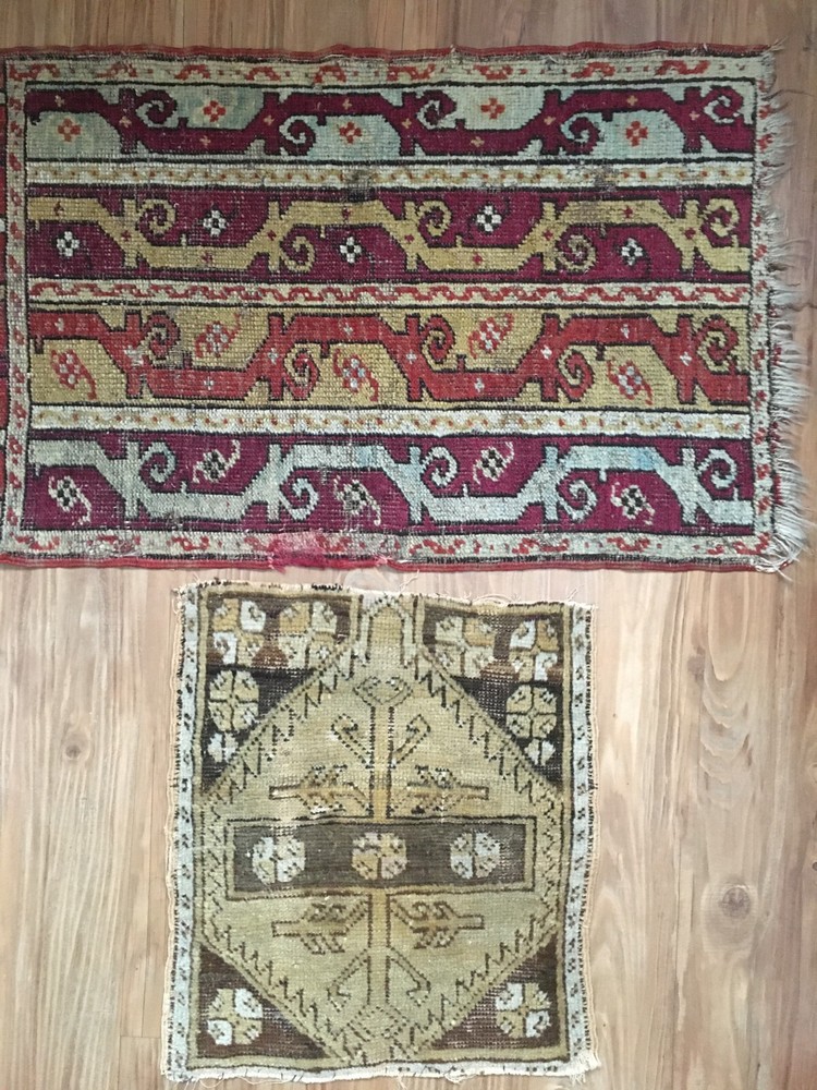 ANTIQUE TURKISH ANATOLIA HAND KNOTTED WOOL RUG FRAGMENT (S) ARCHITECTURAL