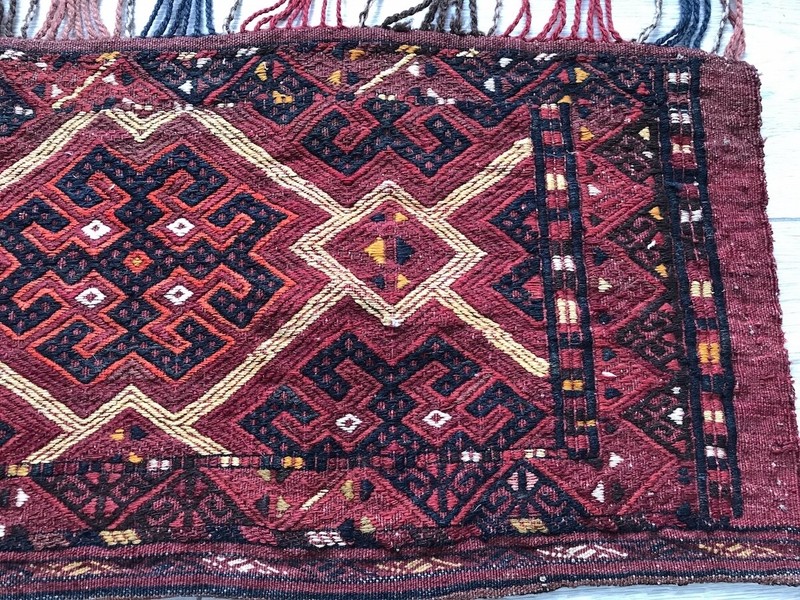 RARE ANTIQUE TURKMEN ERSARI KILIM, HAND MADE TURKOMAN RUG / CARPET - 1880 PERIOD gallery