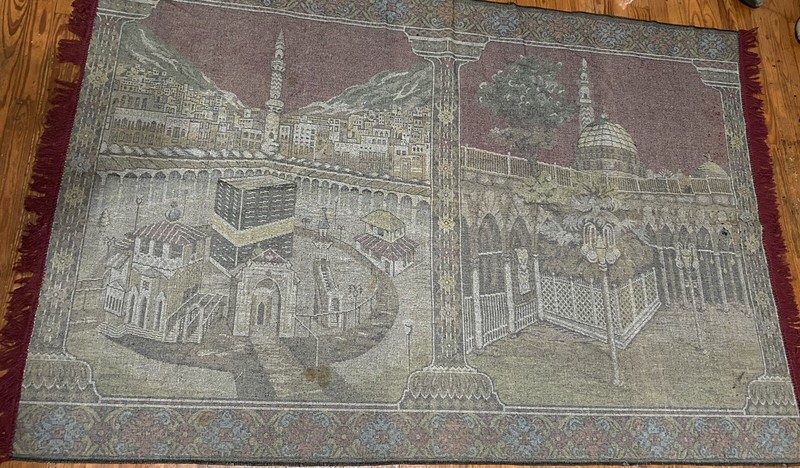 Rare VTG Turkish Istanbul Mosque Rug Tapestry by Leather Goods Morocco *AS IS* gallery