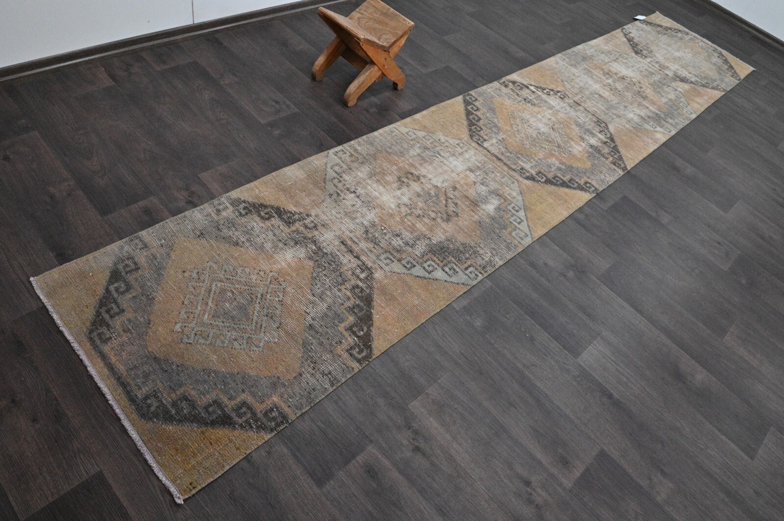 Vintage Turkish Runner Rug 2x13ft Wool Anatolian Handmade Hallway Oushak ORANGE gallery
