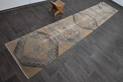 Vintage Turkish Runner Rug 2x13ft Wool Anatolian Handmade Hallway Oushak ORANGE