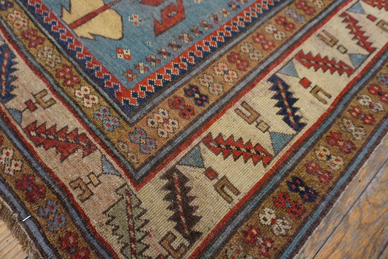 3'x9' Antique Mid 19th Century Light Blue Caucasian Shirvan Hallway Runner Rug gallery