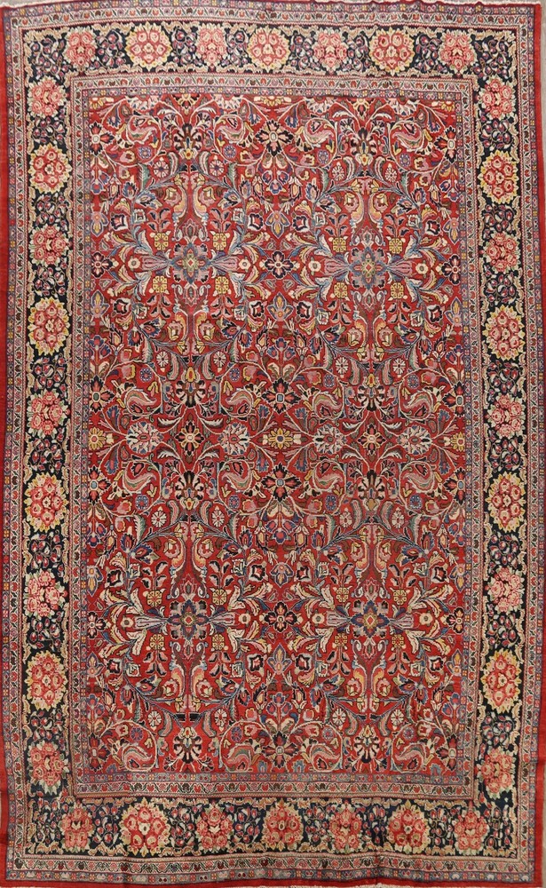 Antique Vegetable Dye Sultanabad Floral Area Rug Hand-Knotted Wool Carpet 10x14