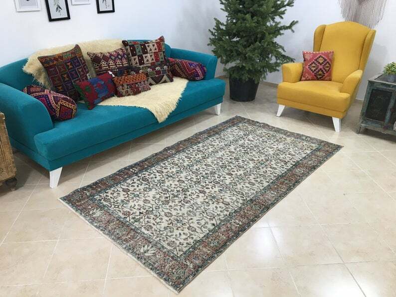 Antique Oriental Persian Ethnic Bohemian Area Rug Handmade 4.1x7.4ft, 125x226cm gallery
