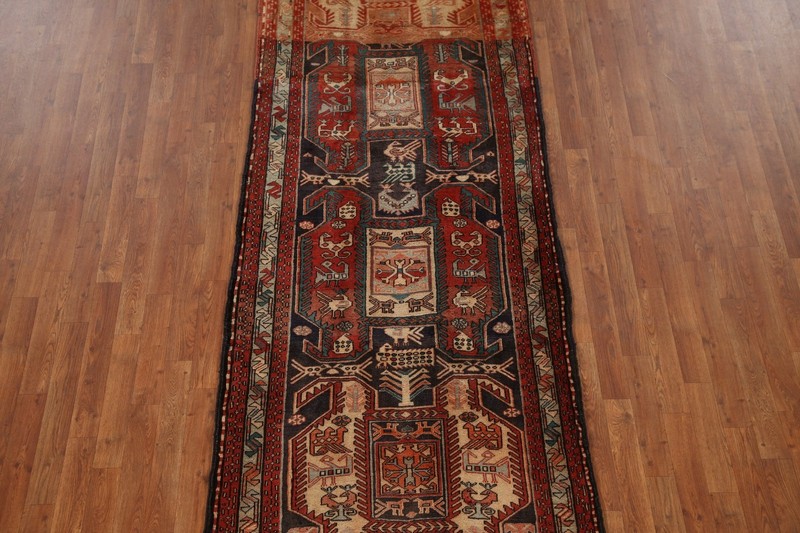 Vintage Traditional Runner Rug 4x10 Hand-knotted Wool Geometric for Hallway gallery