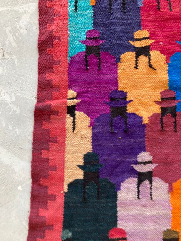 Vintage Handmade Peruvian Pictorial Wool Kilim Runner Rug 154x52 cm gallery