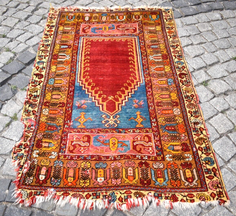 Antique Rare Turkish Rug 38'' x 60'' Collector's Item Fragment Mudjur Wool Rug gallery