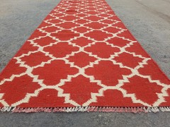 Vintage Handmade Traditional Geometric Red Kilim Floor Rug Carpet 285x78cm
