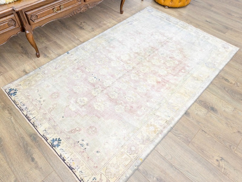 Muted Turkish Oushak Oriental Hand Knotted Wool Area Carpet Rug Pink 4.2x6.9 ft gallery
