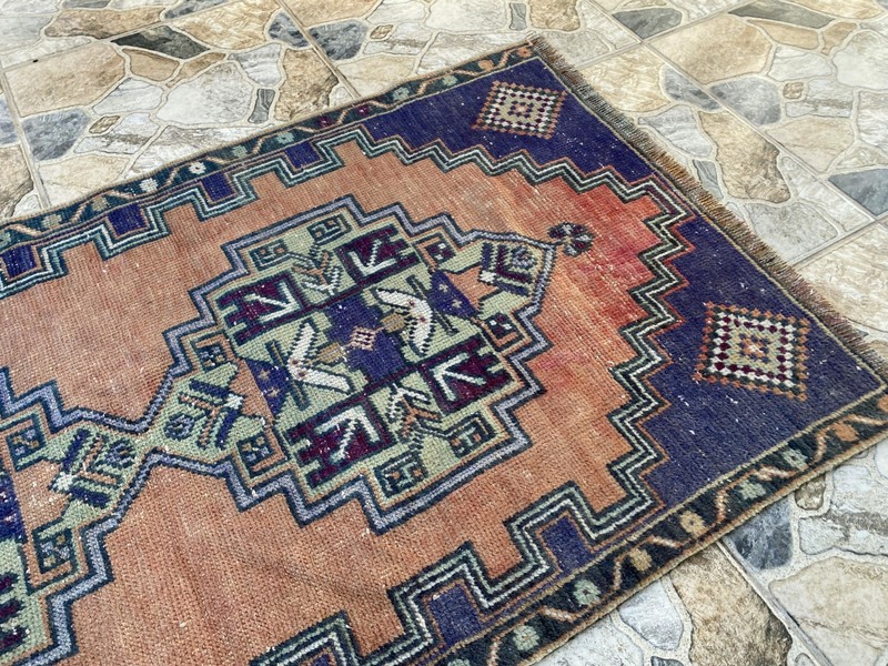 Handmade Vintage Turkish Wool Rug 2.5x4.6 ft Tribal Geometric Anatolian Carpet gallery