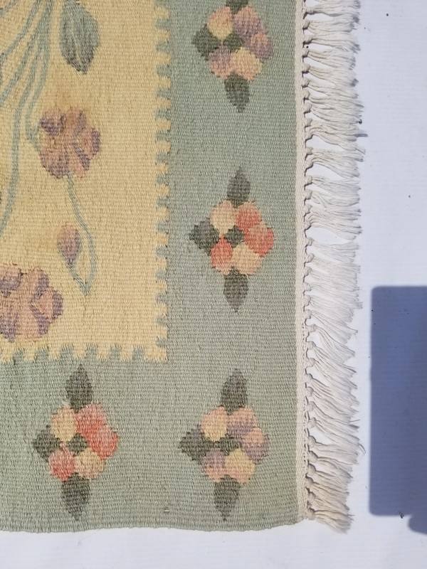 Vintage Traditional Handmade Swedish Style Wool Multi Kilim 1.9x1.8ft gallery