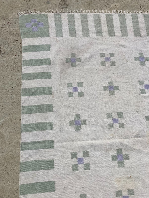 Vintage Handmade Swedish Scandinavian Geometric Wool Flat-weave Rug 178x113 cm gallery