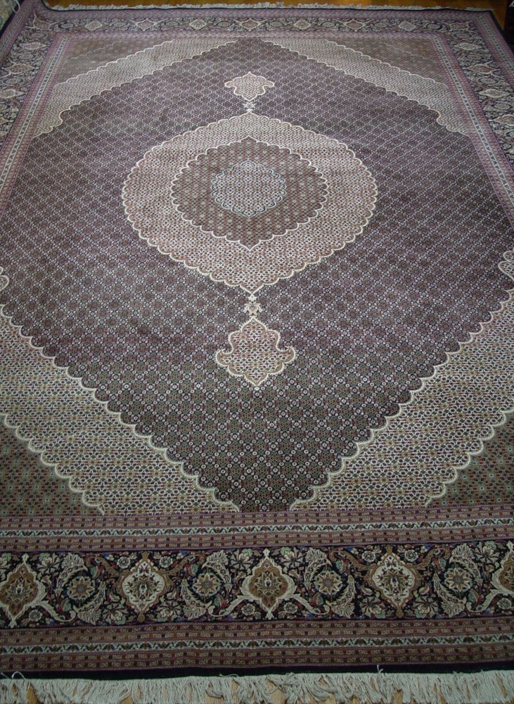 11'5" x 16' Silk & Wool Tabrizz Herati Hand Knotted Navy Blue Superb Quality Rug