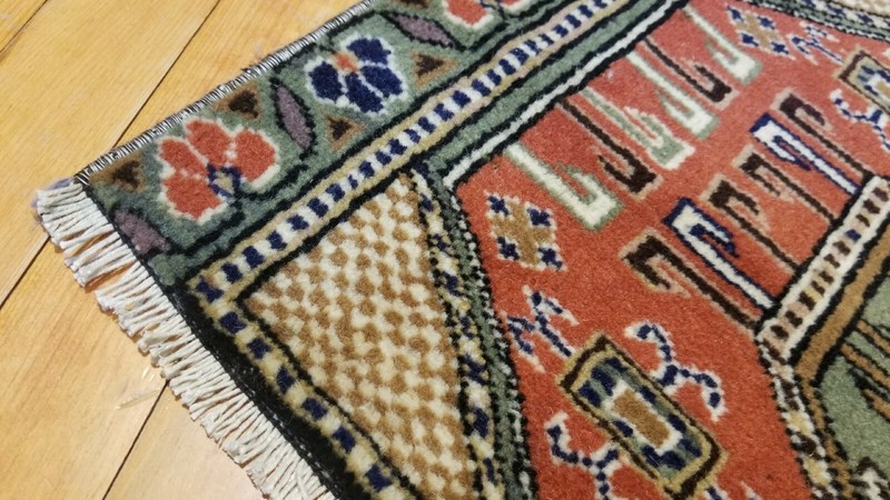 Beautiful 1930-1939s Antique Wool Pile Natural Dyes Bunyan Rug 2'1''x2'3'' gallery