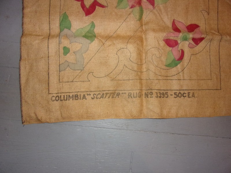 VINTAGE ARTS AND CRAFTS EMBROIDERY RUG PATTEN UNFINISHED COLUMBIA SCATTER 3395 gallery