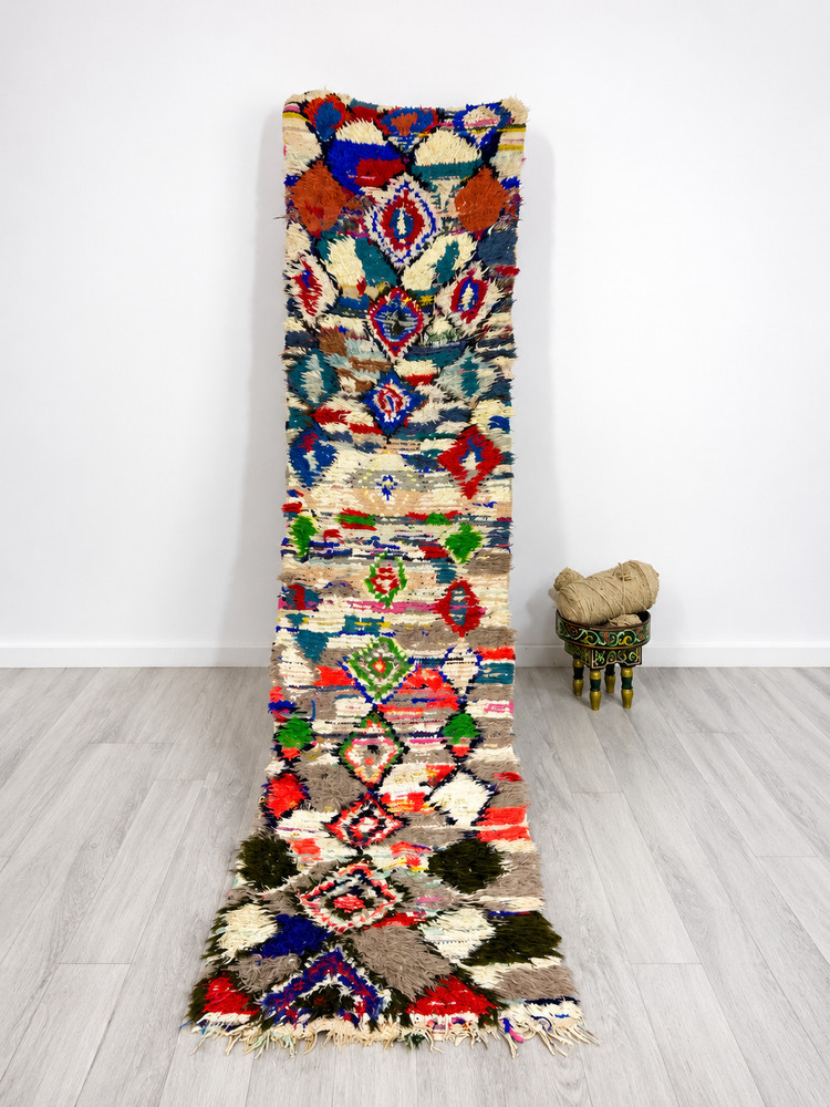 Vintage Moroccan Berber Runner Rug 2'5" x 9'8" Handmade Colorful Boho Geometric
