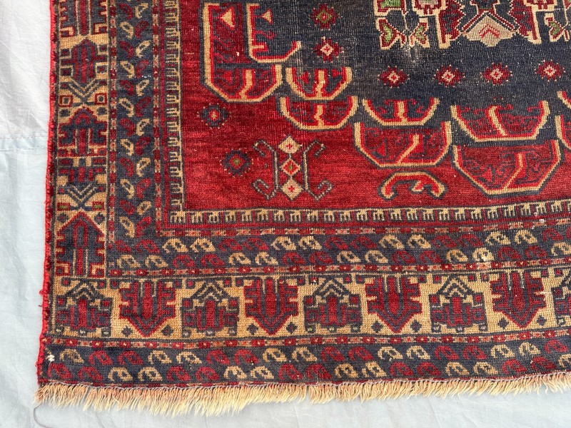 4' x 7'7" Low Pile Antique Afghan Baluchi Hand-Knotted Rug, Tribal Geometric Rug gallery