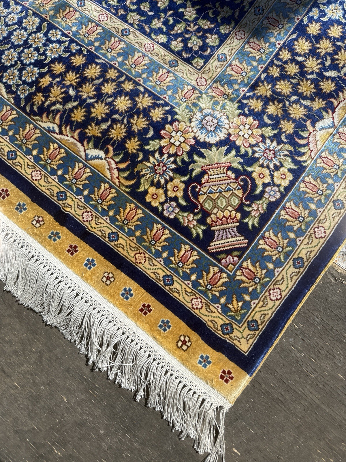Oriental Silk Rug Blue Handmade Silk Carpet Luxury Rug gallery