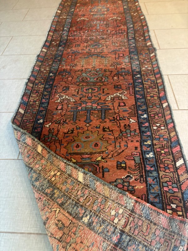 ANTIQUE. HAND MADE . . . RUNNER. BEAITIFUL COLOR. th19. 11x3 gallery
