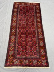 2’10×6’3 ft Vintage Afghan Baluchi Rug, Red & Black Floral Geometric Design