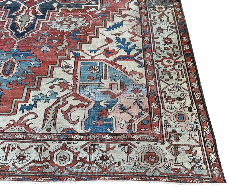 10x13 Antique Rare Handmade Geometric Area Rug Rust 288cm x 392cm c.1880 gallery