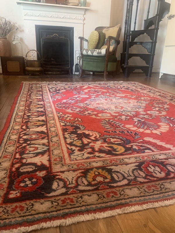 Vintage 1920s / 30s Art Deco Bordered Floral Medium Pile Wool Rug 6ft 9 x 5ft 2 gallery