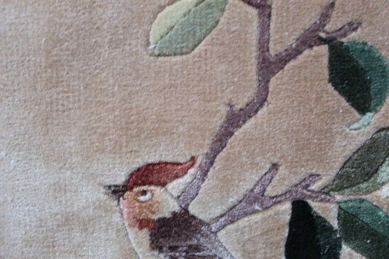 Vintage Silk Rug Hand Made Art Deco Chinese Oriental Brown Small Rug 62x32cm gallery