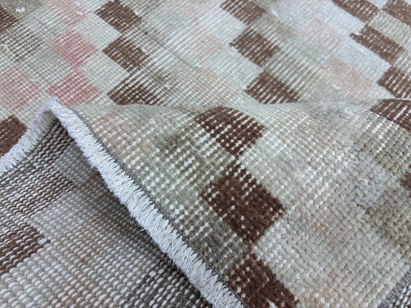 3x7 Vintage Turkish Runner, Hand-Knotted Beige Brown Pink Oushak Hallway Rug gallery