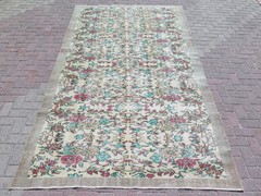 Vintage Anatolia Floral Large Carpet, Distressed Handmade Wool Boho Rug 73″x126″