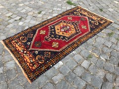 Bohemian Area Rug Handmade Wool Rug Turkish Vintage Traditional Rug 2,6 x 5,1 ft
