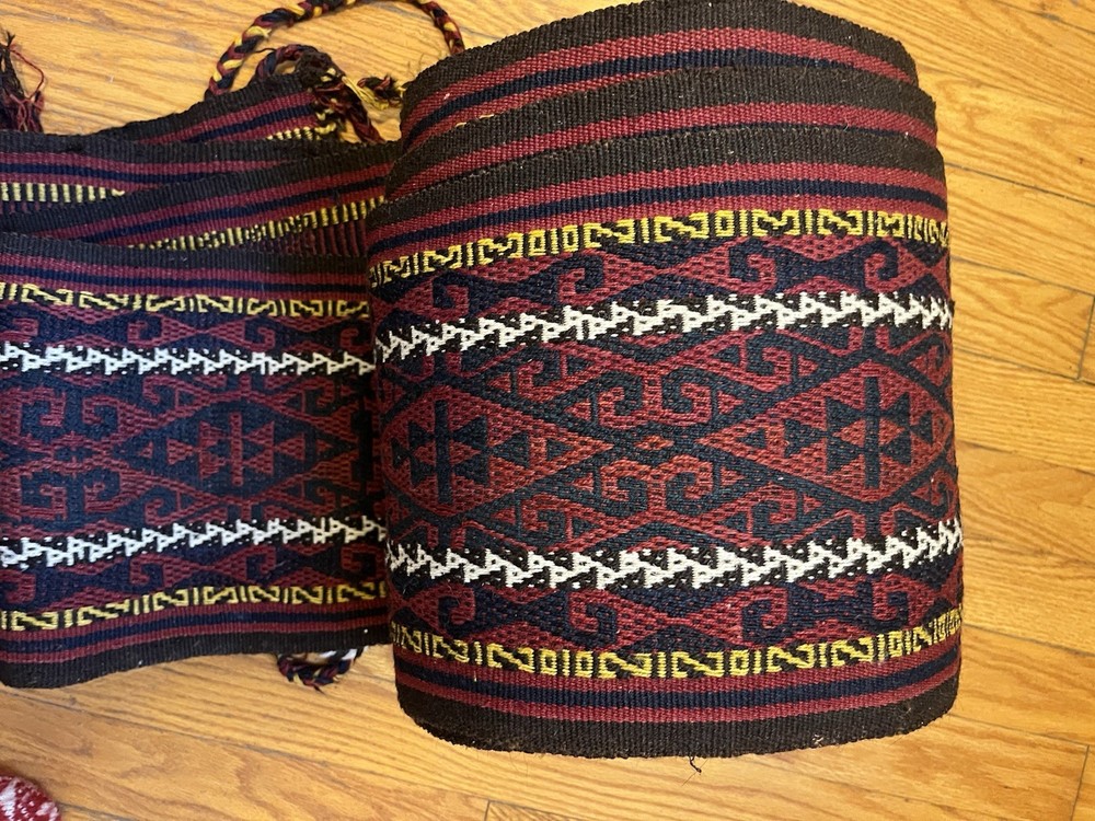 Vintage fabric Turkman Caucasian handwoven tribal tent band wrap, authentic