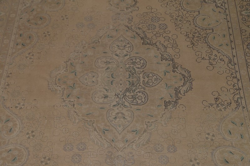 Vintage Muted Beige Distressed Tebriz Living Room Rug 10x13 Wool Hand-made Rug gallery