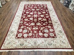Vintage Traditional Oriental Area Rug Hand-Knotted Wool & Silk Maroon 5’9″ x 9′