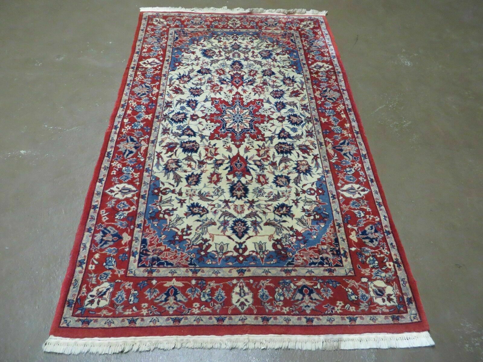 3x5 Fine Rug Vintage Handmade Authentic Oriental Floral Medallion Beige Red Blue gallery