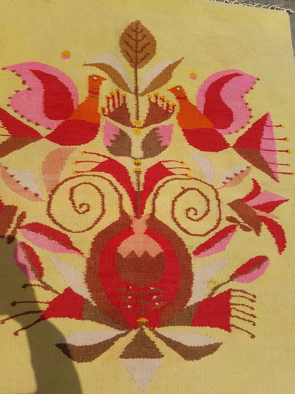 Vintage Traditional Handmade Firebird Design Wool Multicolor Kilim 3.7x3.1 ft gallery