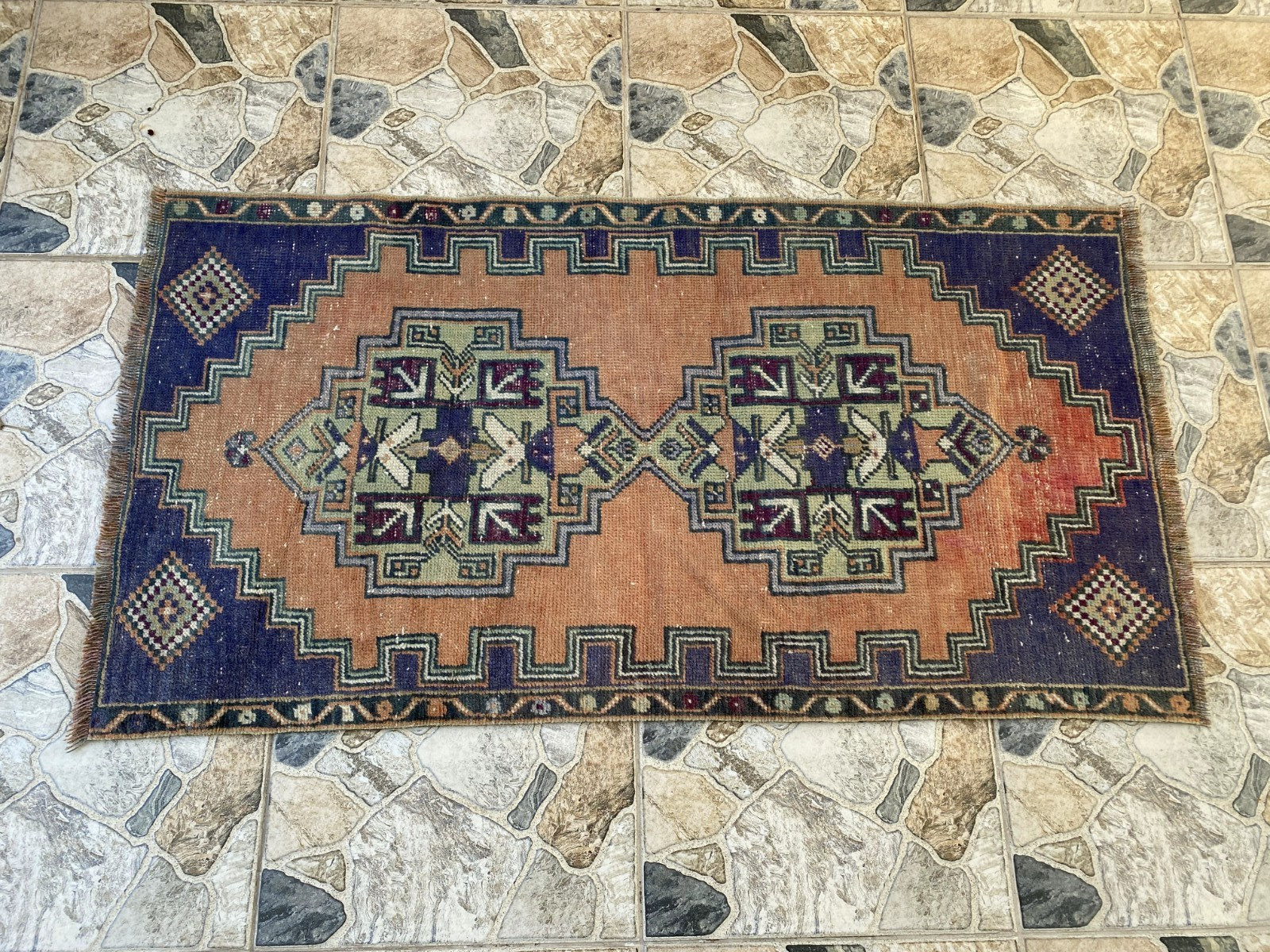 Handmade Vintage Turkish Wool Rug 2.5x4.6 ft Tribal Geometric Anatolian Carpet gallery