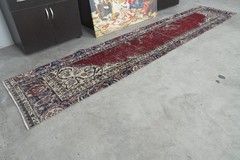 handmade faded vintage turkish runner rug 2×12 wool neutral oushak runner,179