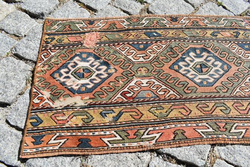 Fabulous Rare Antique Caucasian Collector Item Shahsavan Soumak Kilim Bag Face gallery