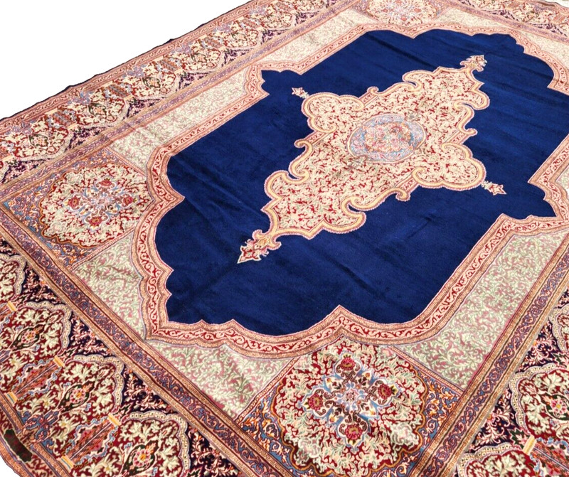 *10"X13' ORIGINAL ANTIQUE CR1920 KRMAN-ESFEHAN HAND KNOTTED WOOL BLUE RUG gallery