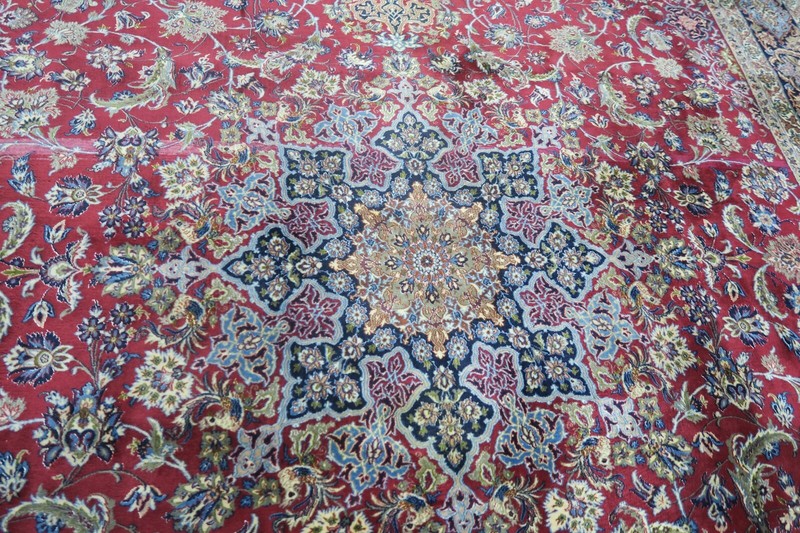 Vintage Hand Knotted Wool + Silk Foundation & Touch Signed Espahan Rug 10'x13' gallery