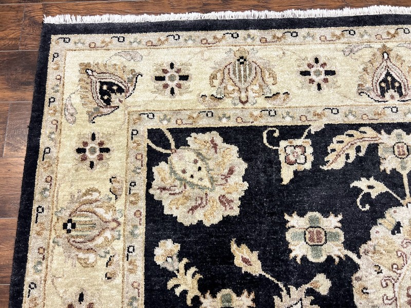 Indo Mahal Rug 8x10, Black and Beige, Vintage Rug 8 x 10 ft, Floral, Wool Carpet gallery