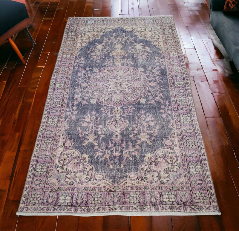 4x6 Rug Vintage Hand Made Distressed Area Rug Low Pile Oushak Rug 3′6″ x 6′5″ gallery